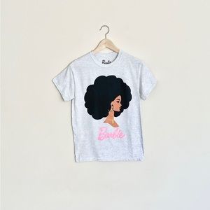 NEW Mattel Barbie Black Afro Barbie Graphic Gray T Shirt Women’s size Small